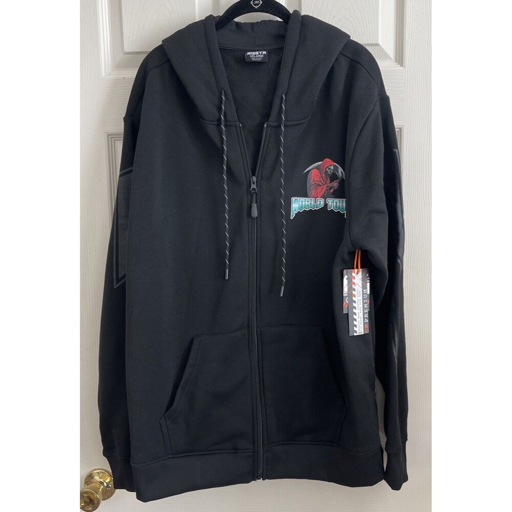 NWT RGSTR World Tour Black Zip Hoodie Jacket Men's Grim Reaper Graphic Sz XXL